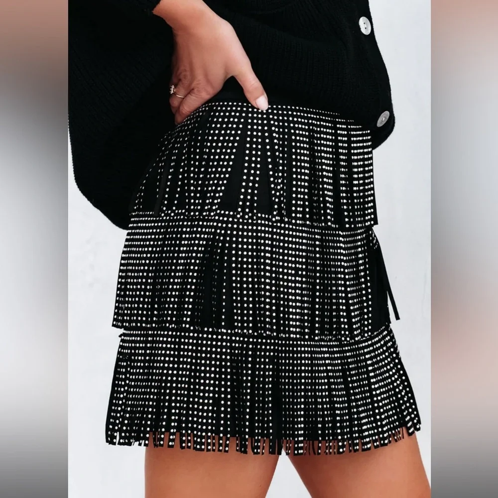 VICI Zoie Studded Fringe Mini Skirt - Picture 1 of 4